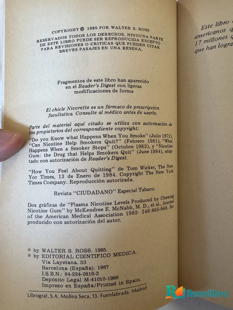 Foto 2 de Como Dejar de Fumar de Walter S. Ross, libro de segunda mano