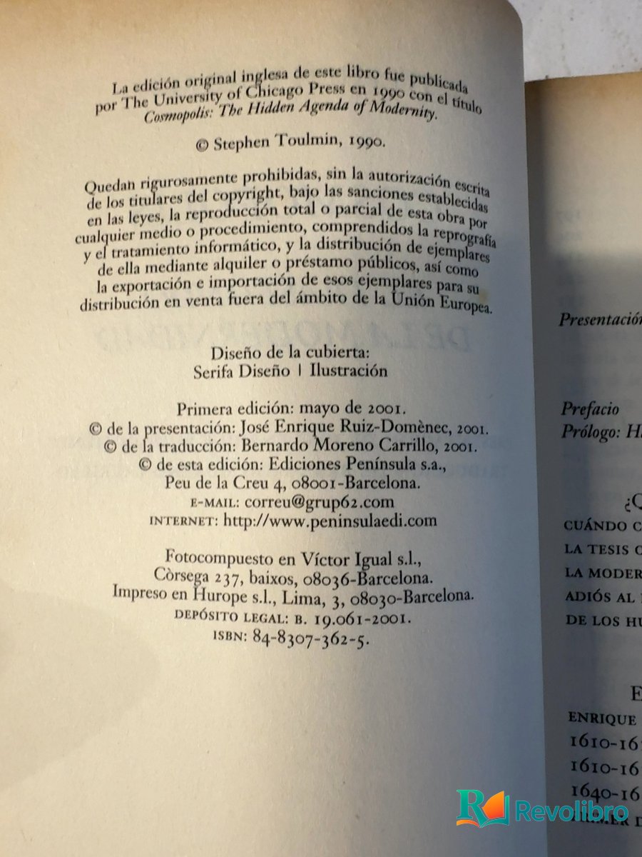 Foto 4 de Cosmópolis - 1ª edición de Stephen Toulmin, libro de segunda mano