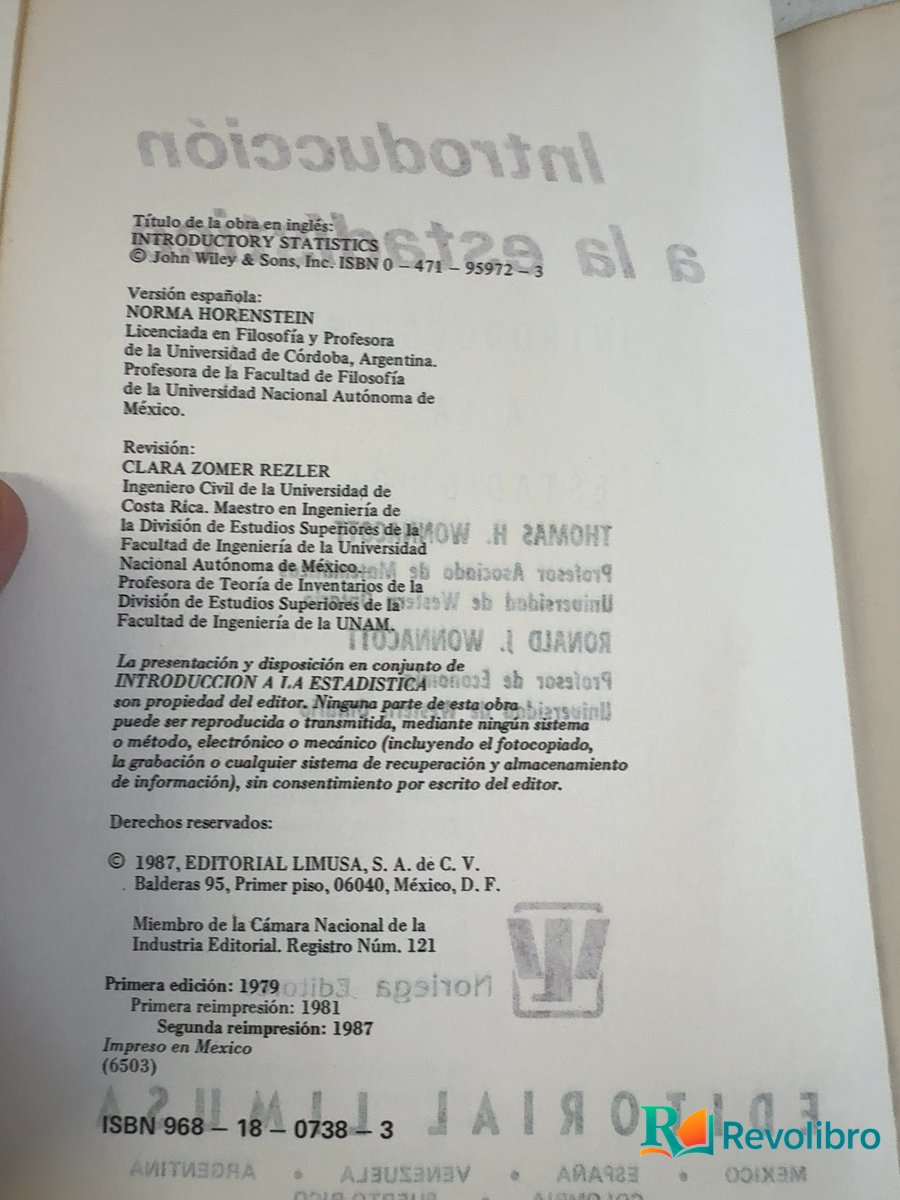 Foto 3 de Introducción a la estadística de Thomas H. Wonnacott, libro de segunda mano