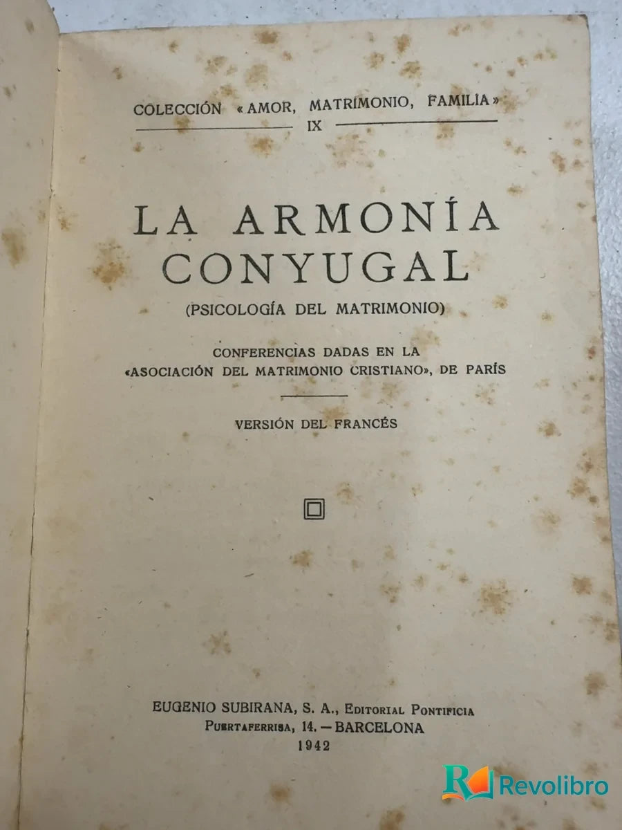 Foto 3 de La armonía conyugal de Eugenio Subirana, libro de segunda mano