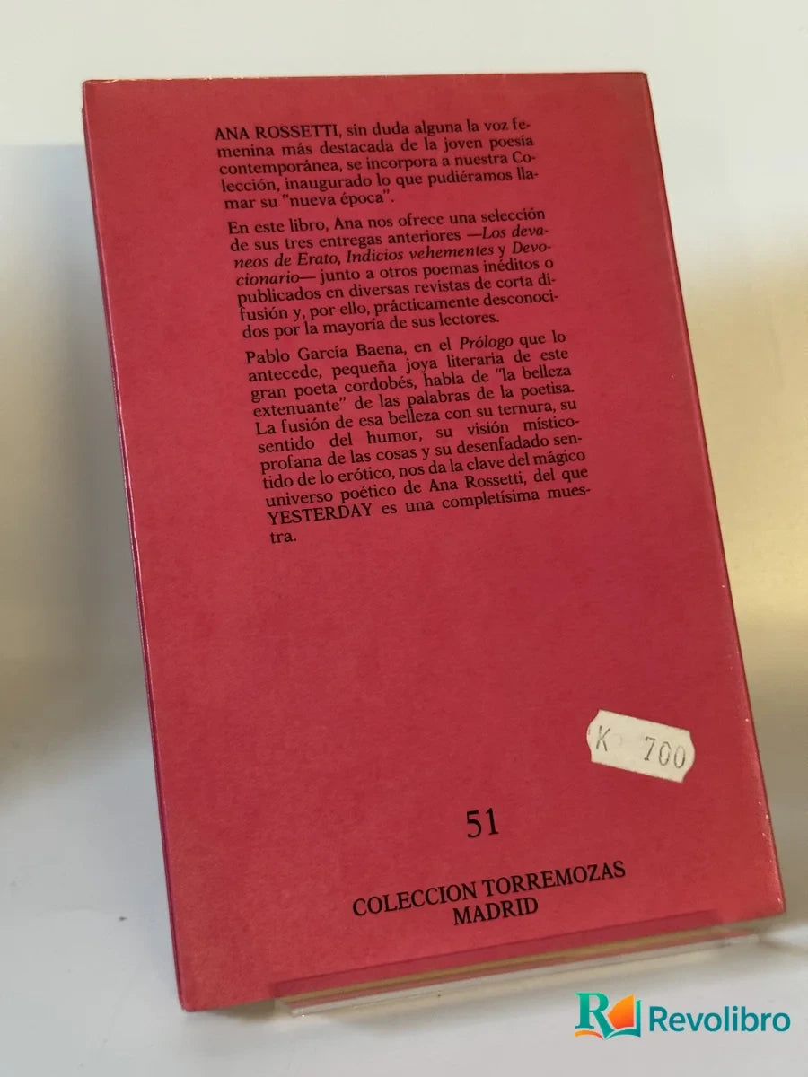 Foto 2 de Yesterday de Ana Rossetti, libro de segunda mano