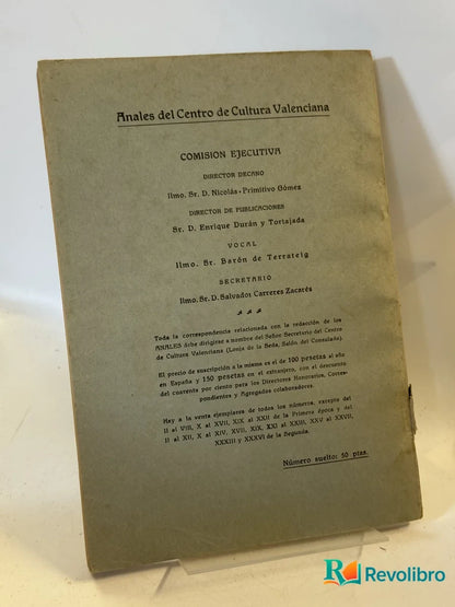 Foto 2 de Anales del Centro de Cultura Valenciana de D. Vincent Bardín Almela, libro de segunda mano