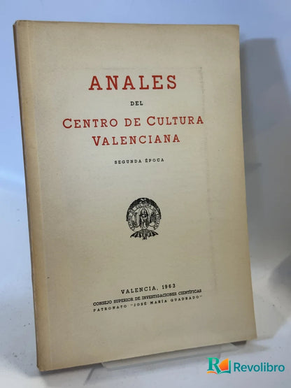 Portada de Anales del Centro de Cultura Valenciana de José María Quadradro, libro de segunda mano