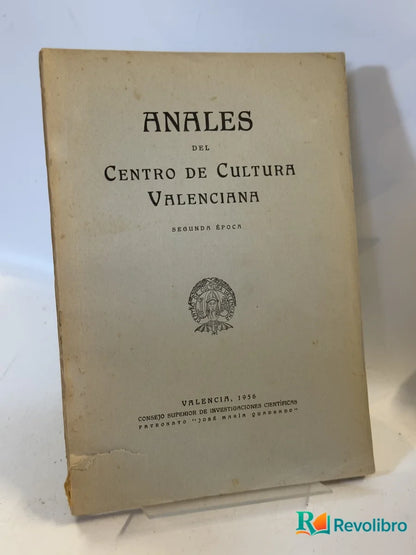 Portada de Anales del Centro de Cultura Valenciana de Consejo Superior de Instrucción Científica, libro de segunda mano