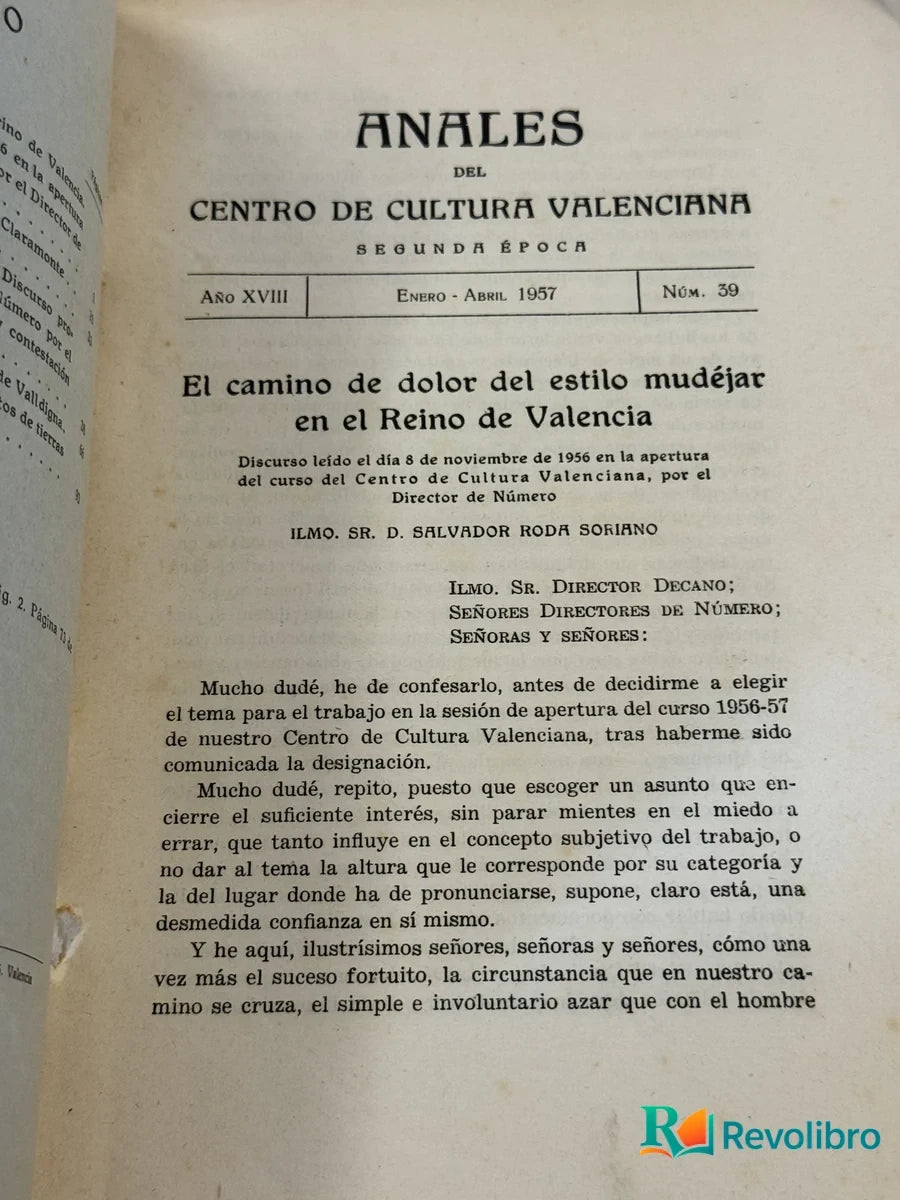 Foto 2 de Anales del Centro de Cultura Valenciana de Ilmo. Sr. D. Salvador Roda Soriano, libro de segunda mano