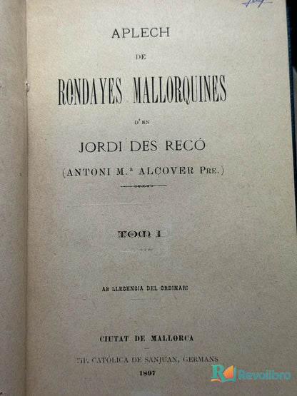 Foto 3 de Aplech de Rondayes Mallorquines de Jordi Des Recó (antoni M. Alcover Pre.), libro de segunda mano