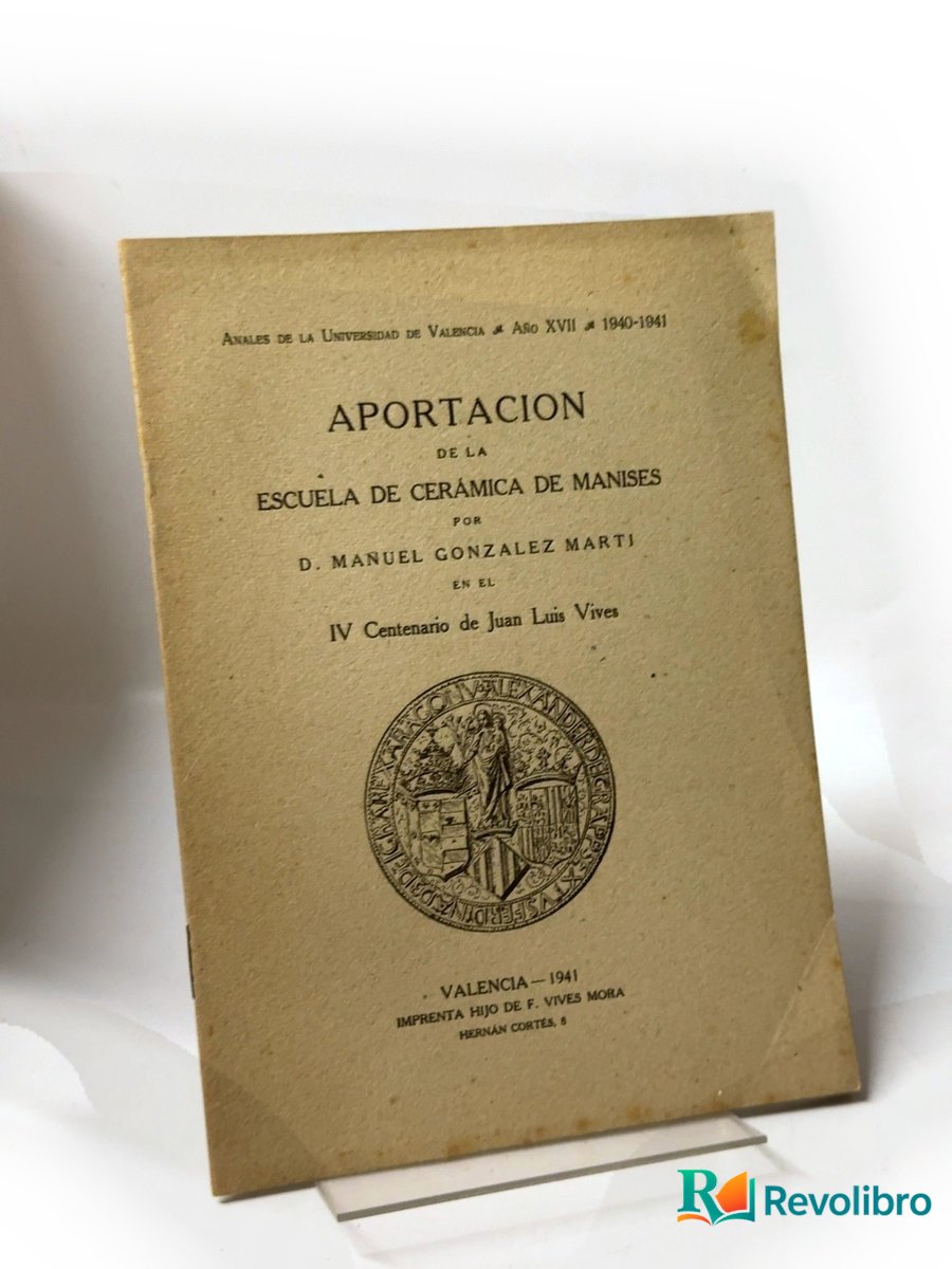 Portada de Aportación de la Escuela de Cerámica de Manises de Manuel González Martí, libro de segunda mano