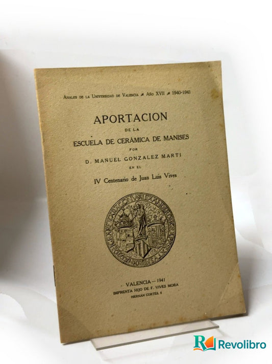 Portada de Aportación de la Escuela de Cerámica de Manises de Manuel González Martí, libro de segunda mano