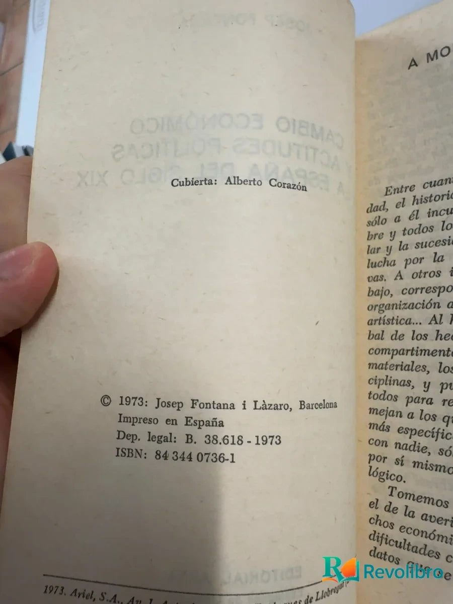 Foto 2 de Cambio económico y actitudes políticas en la España del siglo XIX de Josep Fontana i Làzaro, libro de segunda mano