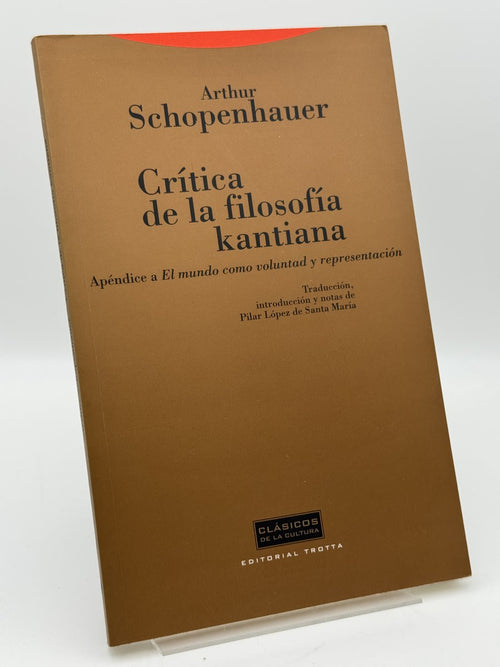 Portada de Crítica de la filosofía kantiana de Arthur Schopenhauer, libro de segunda mano