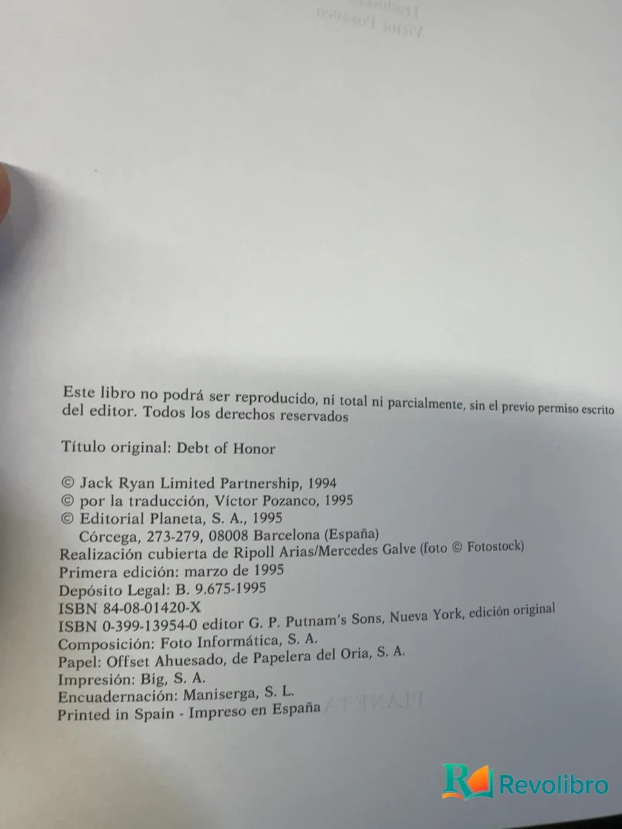 Foto 4 de Deuda de honor - 1ª edición de Tom Clancy, libro de segunda mano