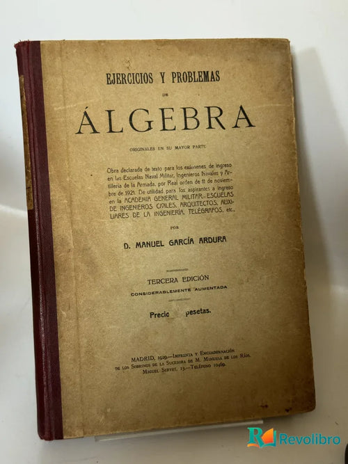 Portada de Ejercicios y problemas de álgebra de D. Manuel García Ardura, libro de segunda mano