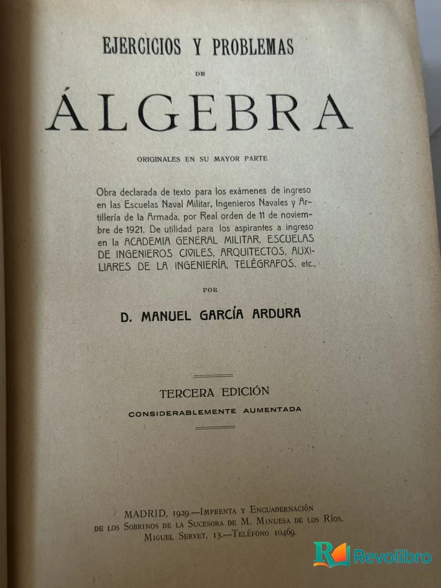 Foto 2 de Ejercicios y problemas de álgebra de D. Manuel García Ardura, libro de segunda mano