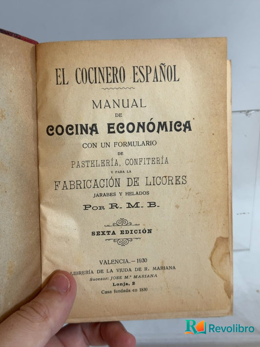 Portada de EL COCINERO ESPAÑOL MANUAL DE COCINA ECONOMICA de R. M. B., libro de segunda mano
