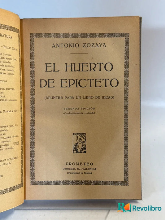 Portada de El huerto de Epicteto de Antonio Zozaya, libro de segunda mano