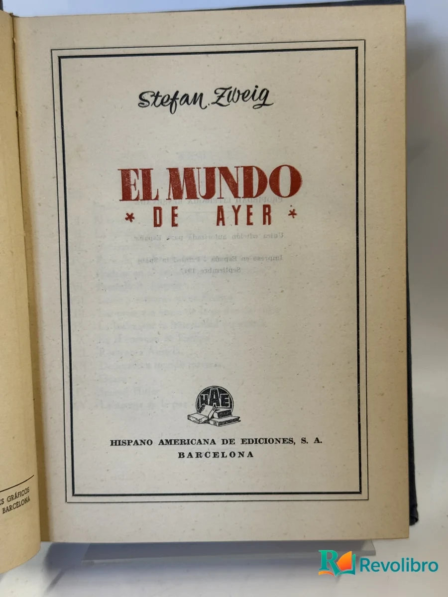 Portada de El Mundo de Ayer de Stefan Zweig, libro de segunda mano