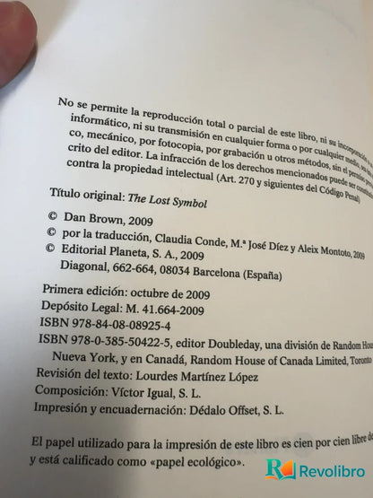 Foto 3 de El símbolo perdido - 1ª edición de Dan Brown, libro de segunda mano