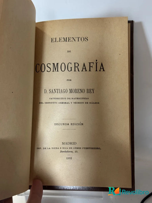 Portada de Elementos de Cosmografía de D. Santiago Moreno Rey, libro de segunda mano