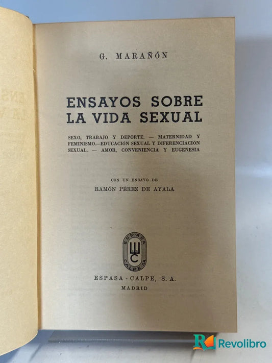 Portada de Ensayos sobre la vida sexual de G. Marañón, libro de segunda mano