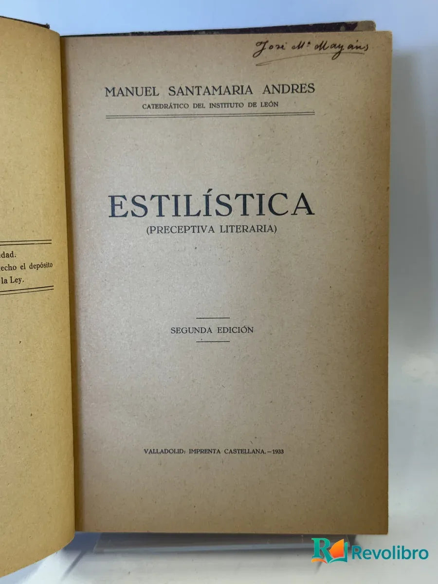 Portada de Estilística (preceptiva Literaria) de Manuel Santamaria Andres, libro de segunda mano