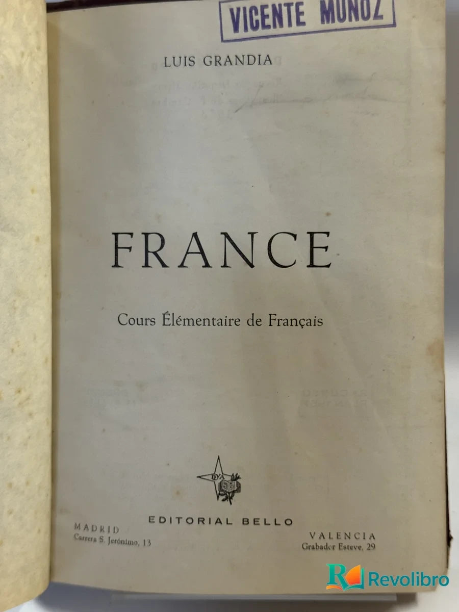 Portada de France de Luis Grandia, libro de segunda mano