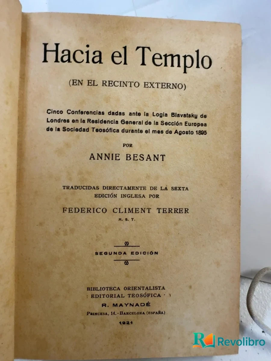 Foto 3 de Hacia el templo de Annie Besant, libro de segunda mano