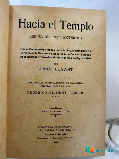 Foto 3 de Hacia el templo de Annie Besant, libro de segunda mano
