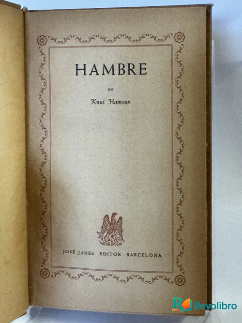 Portada de Hambre de Knut Hamsun, libro de segunda mano