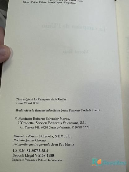 Foto 2 de La campana de l'Unio de Vicent Boix, libro de segunda mano