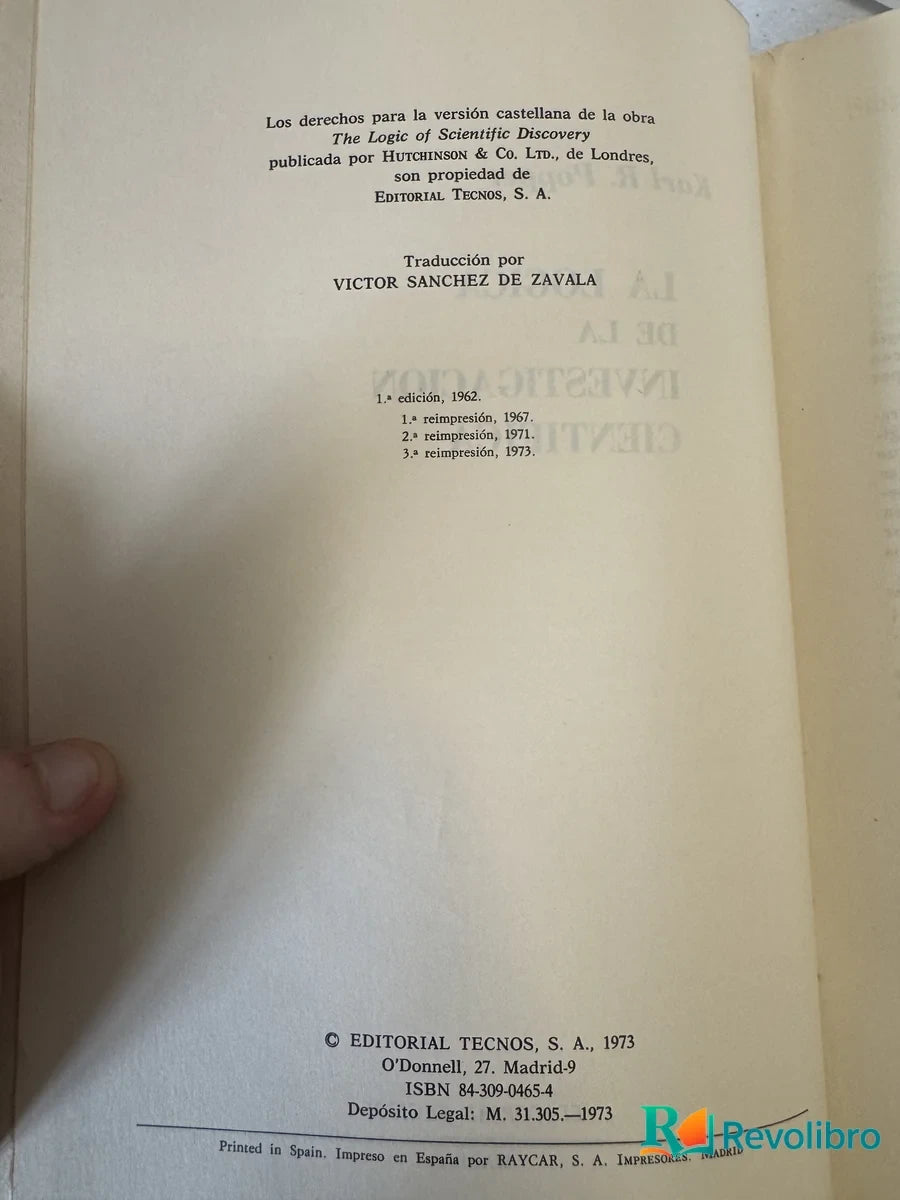 Foto 2 de La lógica de la investigación científica de Karl R. Popper, libro de segunda mano