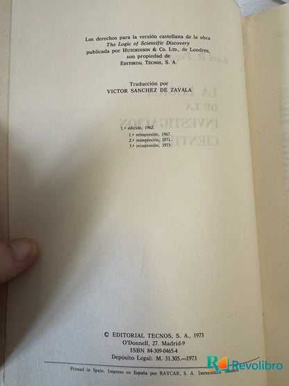 Foto 2 de La lógica de la investigación científica de Karl R. Popper, libro de segunda mano