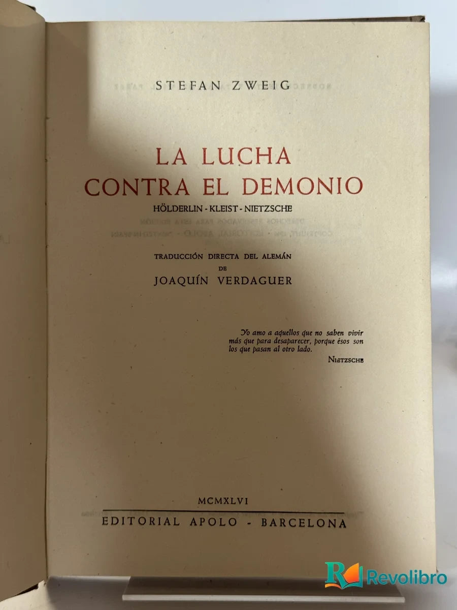 Portada de La Lucha Contra el Demonio de Stefan Zweig, libro de segunda mano
