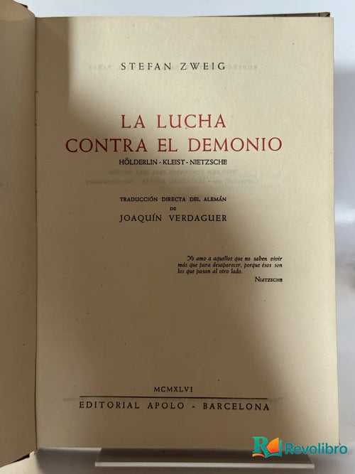 Portada de La Lucha Contra el Demonio de Stefan Zweig, libro de segunda mano
