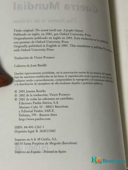 Foto 2 de La Segunda Guerra Mundial de Joanna Bourke, libro de segunda mano
