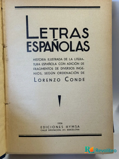 Portada de Letras españolas de Lorenzo Conde, libro de segunda mano