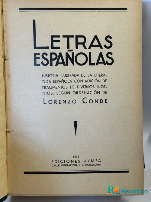Portada de Letras españolas de Lorenzo Conde, libro de segunda mano