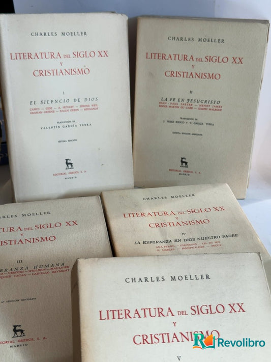 Portada de Literatura del siglo XX y cristianismo 5 tomos de Charles Moeller, libro de segunda mano