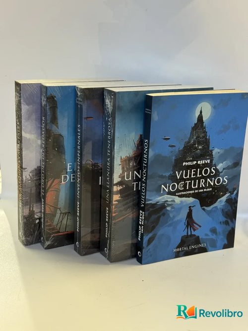 Portada de Lote Mortal Engines COMPLETA + Vuelos nocturnos de Philip Reeve, libro de segunda mano
