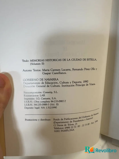 Foto 3 de Memorias históricas de la ciudad de Estella de Baltasar de Lezaun y Andía, libro de segunda mano