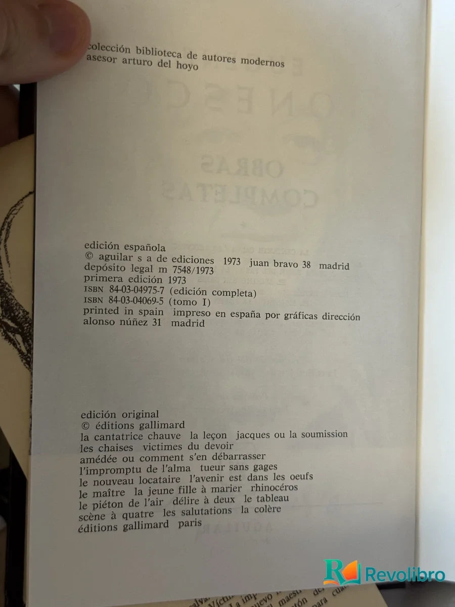 Foto 2 de Obras Completas  tomo 1 de Eugene Ionesco, libro de segunda mano