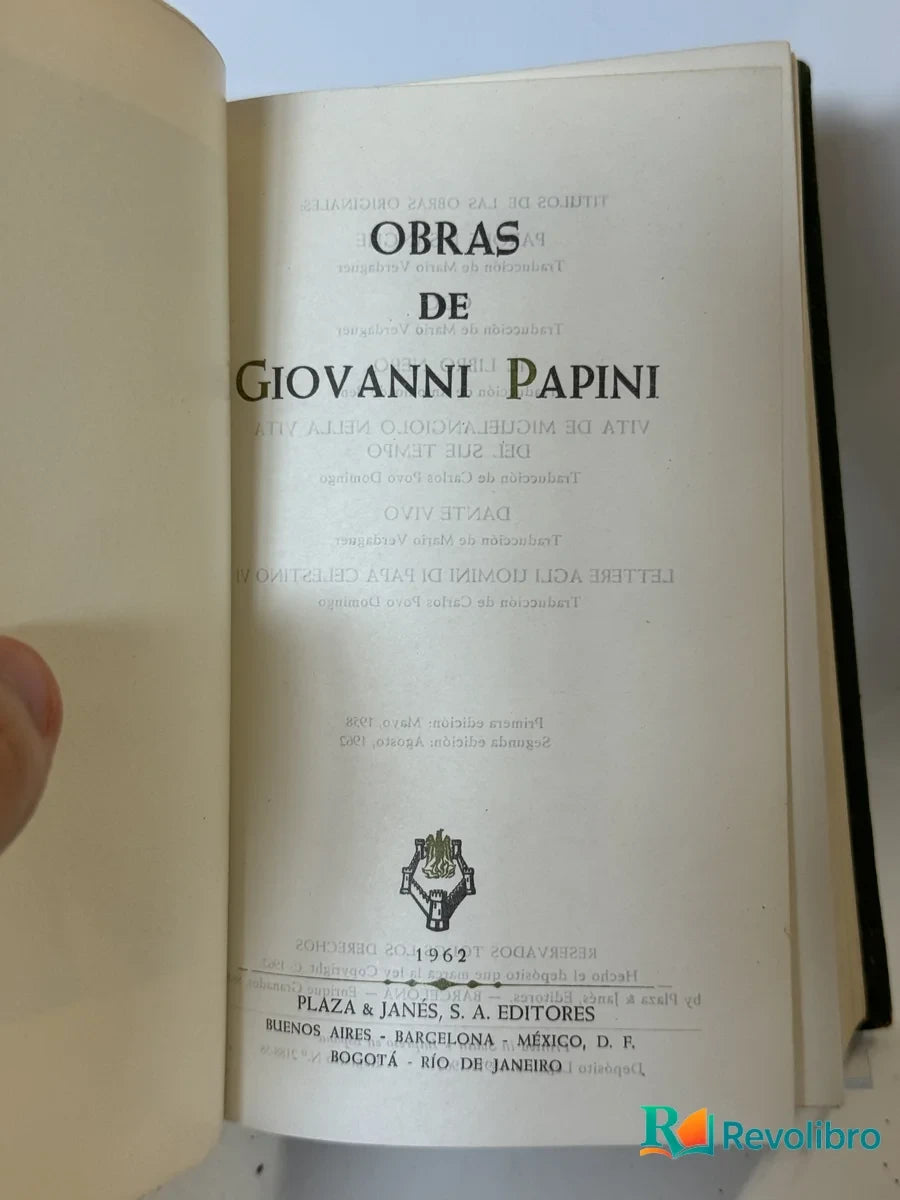Portada de Obras de Giovanni Papini, libro de segunda mano