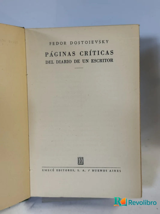 Portada de Páginas críticas del diario de un escritor de Fedor Dostoyevsky, libro de segunda mano