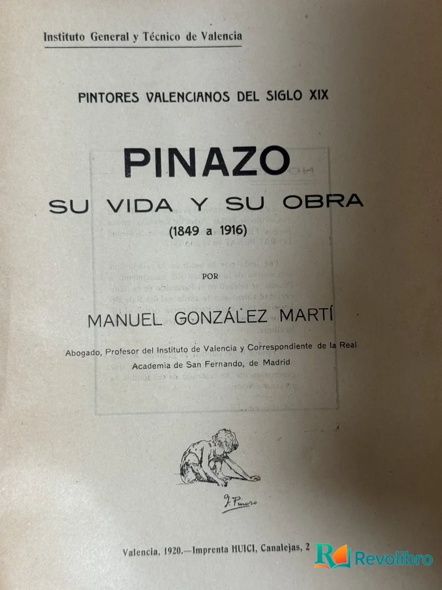 Portada de Pinazo Su Vida y Su Obra (1849 a 1916) de Manuel González Martí, libro de segunda mano