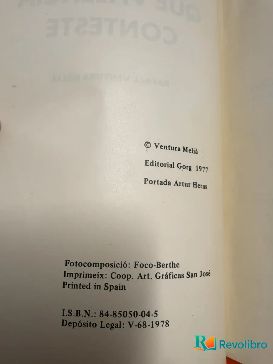Foto 3 de Que València conteste - 1ª edición de Rafael Ventura Melià, libro de segunda mano