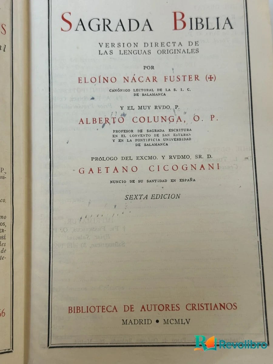 Portada de Sagrada Biblia de Eloíno Nácar Fuster, libro de segunda mano