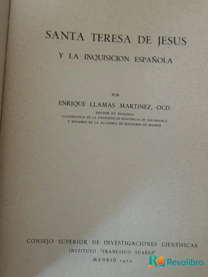Foto 2 de Santa Teresa de Jesus y la Inquisicion Española de Enrique Llamas Martínez, libro de segunda mano