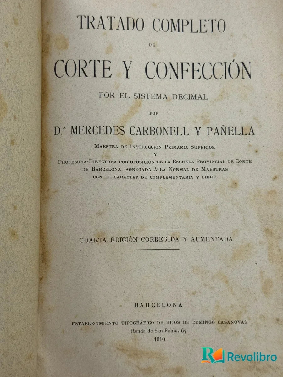 Portada de Tratado Completo de Corte y Confección de D.ª Mercedes Carbonell y Panella, libro de segunda mano
