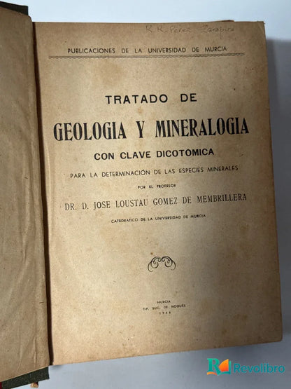 Portada de Tratado de geología y mineralogía de Dr. D. Jose Loustaou Gomez de Membrilleria, libro de segunda mano