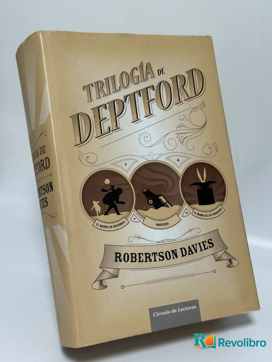 Portada de Trilogía de Deptford de Robertson Davies, libro de segunda mano
